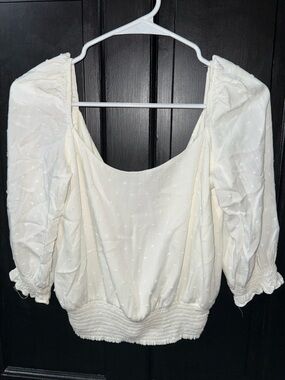 Lola Grace Tie in Back Puff Sleeve Crop Top in White/Cream